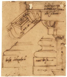 Bocetos de varios elementos del Arco de Constantino, Roma (pluma y tinta marrón, sobre papel vegetal al óleo)