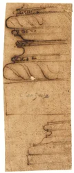 Dos fragmentos arquitectónicos (pluma y tinta marrón, sobre papel vegetal al óleo)