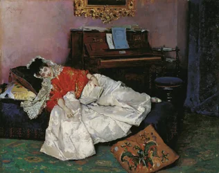 ""La lectura"" Portrét de Aline Masson vetue a la japonaise (Japonismo) Peinture de Raimundo de Madrazo y Garreta (1841-1920) 1883-1885 Museo Carmen Thyssen, Málaga Espagne