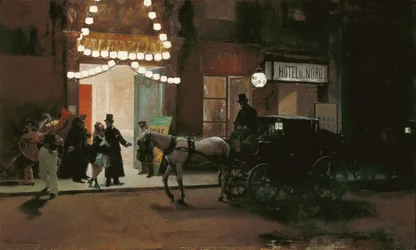 Leaving the Masqued Ball - Madrazo y Garreta, Raimundo de (1841-1920) - ca 1885 - Oil on wood - 49x80,5 - Museo Carmen Thyssen, Malaga