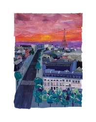 París al atardecer, 2021 (acrílico y collage sobre papel)