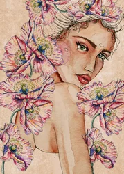 Mujer con amapolas