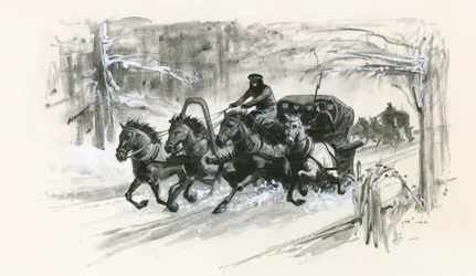Dostoievski y sus compañeros de prisión fueron metidos en trineos cerrados para el largo viaje a Siberia.