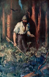 Ilustración para Robinson Crusoe de Daniel Defoe (litografía en color)