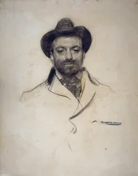 ""Retrato del pintor y fotógrafo español José María Sert (1874-1945)"" Dibujo al carboncillo de Ramón Casas (1866-1932) 1904 Colección particular