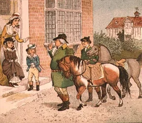 Ilustración de Cabalga en un caballito hasta la Cruz de Banbury (Llevando caballos a los niños)