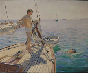 Bañarse desde el barco (óleo sobre lienzo)
