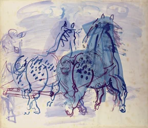 Caballos de tiro azules (gouache sobre papel)