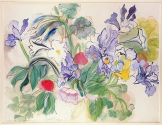 Ramo de lirios y amapolas rojas, c.1948 (acuarela sobre papel)
