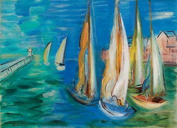 Salida de los veleros en Deauville; Depart des voiliers a Deauville, c.1930 (óleo sobre lienzo)