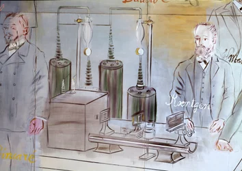 La Fee Electricite, detalle: Retratos de Wilhelm Conrad Rontgen (1845-1923), físico alemán.1937 (pintura)