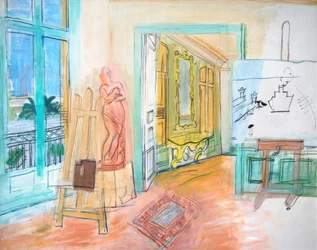El estudio del pintor con la escultura roja