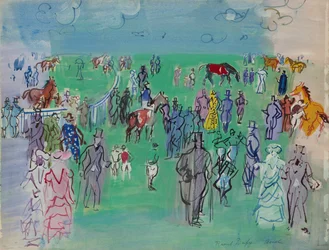 Paddock at Ascot (gouache y acuarela sobre papel)