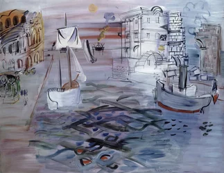 Puerto con velero, homenaje a Claude Lorrain, c.1935 (óleo sobre lienzo)