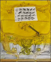 La consola amarilla con un violín