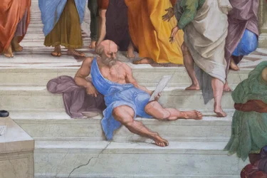 Diógenes de Sínope: detalle de la Escuela de Atenas en la Stanza della Segnatura