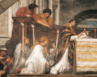 El milagro eucarístico, detalle de La misa de Bolsena