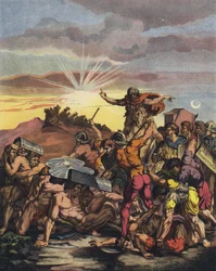 Josué ordenando al Sol que se detenga en la Batalla de Gabaón durante la conquista de Canaán por los israelitas