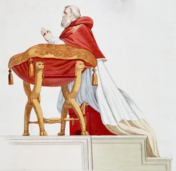 Retrato del Papa Julio II en oración. Grabado después de una pintura de Rafael