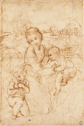 Virgen con el Niño y San Juan Bautista, hacia 1508, de Rafael (1483-1520), dibujo