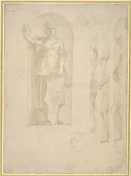 Estudios para una figura de Minerva y otras estatuas