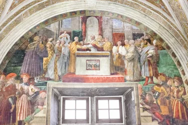 El juramento de León III, sala del fuego en el borgo