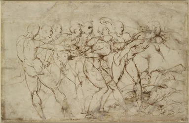 Una batalla de guerreros desnudos con cautivos, WA1846.179