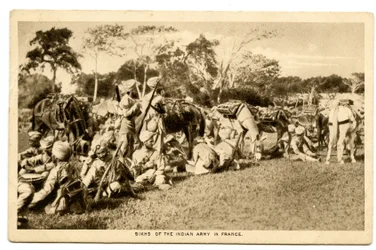 Sijs del ejército indio en Francia, 1914-15 (foto sepia)