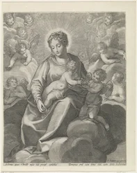 María con el Niño Jesús en las nubes
