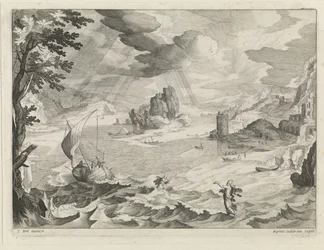 Marina con Cristo y sus discípulos en la tormenta en el mar de Galilea