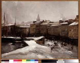 Quai du port, Marsella, bajo la nieve Pintura de Raymond Allegre (1857-1933) Dim. 56x74 cm. Mención obligatoria: Colección fondation regards de Provence Marseille