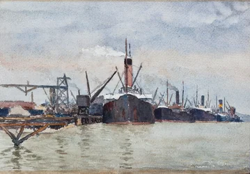 Barcos en el muelle de Burdeos (gouache)