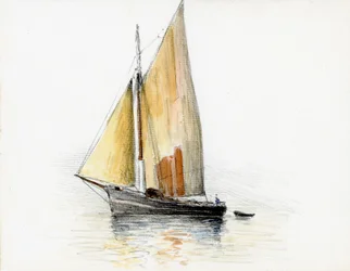 Barco (gabare) en el estuario de la Gironda (gouache, carboncillo y lápiz sobre papel)