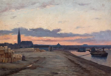Los muelles de Burdeos al atardecer (óleo sobre madera)