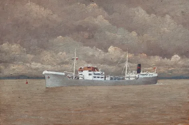 Carga en el estuario de la Gironda con cielo tormentoso (óleo sobre madera)