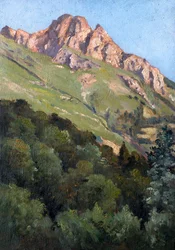 Paisaje con montaña (óleo sobre madera)
