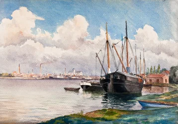 El puerto de Burdeos en Bacalan (gouache sobre papel)