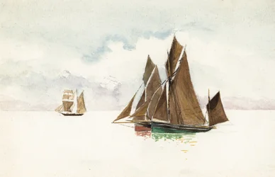 Barcos en el estuario de la Gironda (Acuarela)