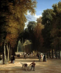 Paseo al Parque de Saint Cloud (detalle). Pintura de Raymond Esbrat (1809-1856)