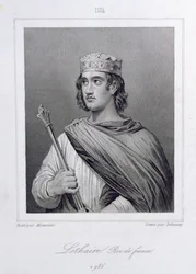 Lotario (941-986) Rey de Francia, grabado por Delannoy