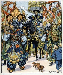 Aladino va al Palacio del Sultán: ilustración del cuento "Aladino o la lámpara maravillosa" de "Las mil y una noches