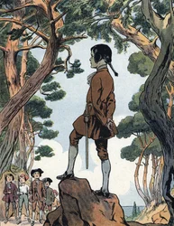 Napoleón Bonaparte (1769-1821) de niño en Ajaccio, Córcega. Ilustración de Raymond de Neziere en «Nuestras glorias nacionales», 1920. Colección privada. DR
