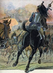 Guerra de la Quinta Coalición: "La batalla de Wagram (5-6 de julio de 1809)" (Guerra napoleónica: Batalla de Wagram (5-6 de julio de 1809)) Ilustración de Raymond de Neziere en "Our-Glories-Nationals" 1920 DR Colección privada