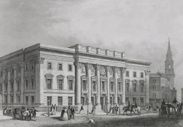 Vista del Salón de los Orfebres desde Foster Lane, grabado por Albutt, c.1835