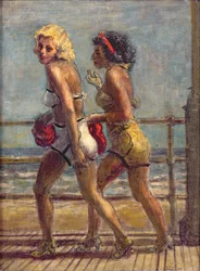 Two Girls on Boardwalk (témpera sobre lienzo)