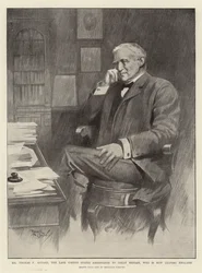 Sr. Thomas F. Bayard, último embajador de los Estados Unidos en Gran Bretaña, que abandona Inglaterra (litografía)