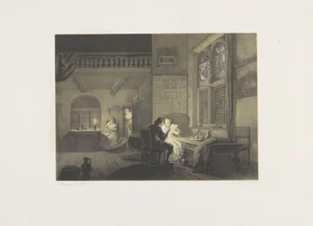 Interior con figuras a la luz de las velas