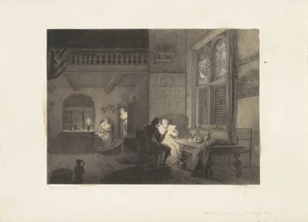 Interior con figuras a la luz de las velas