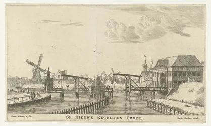 Vista del Tercer Regulierspoort en Amsterdam El nuevo Regular Gate (título sobre el objeto) Puertas de la ciudad de Ámsterdam (título de la serie) Nuevas y deslumbrantes imágenes de las puertas de la ciudad de Ámsterdam sacadas a la luz por R.N. Marinero (