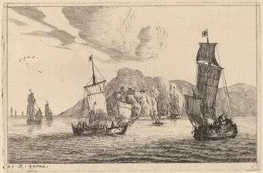 Escena de Puerto con Fondo Montañoso
